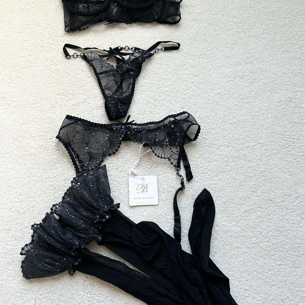 Honey Birdette Black Lace Lingerie Set